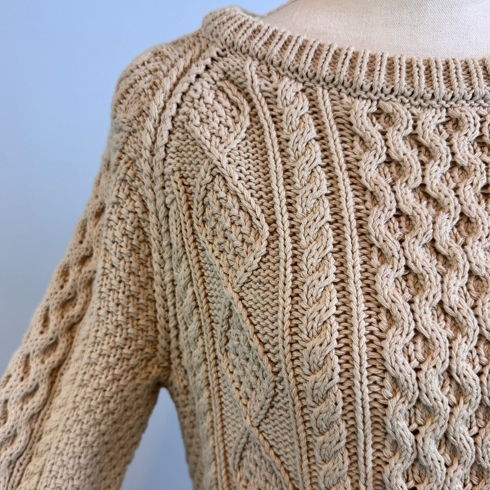 LLBean Cableknit Sweater‎ Womens S Cotton Coastal Fisherman Preppy 90s Chunky